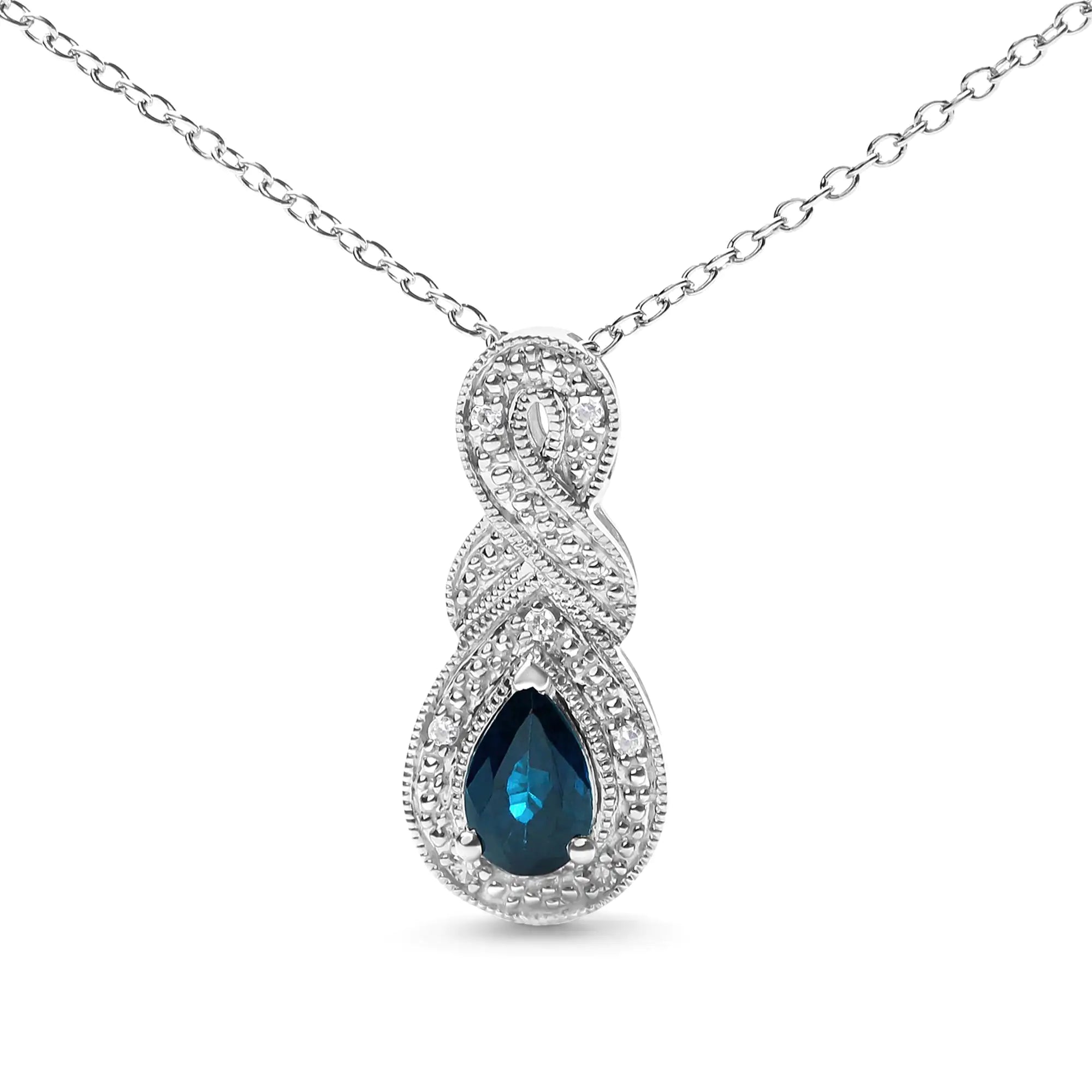 Sterling Silver 6x4mm Pear Sapphire and Diamond Accent Infinity Drop 18" Pendant Necklace (H-I Color, SI1-SI2 Clarity)