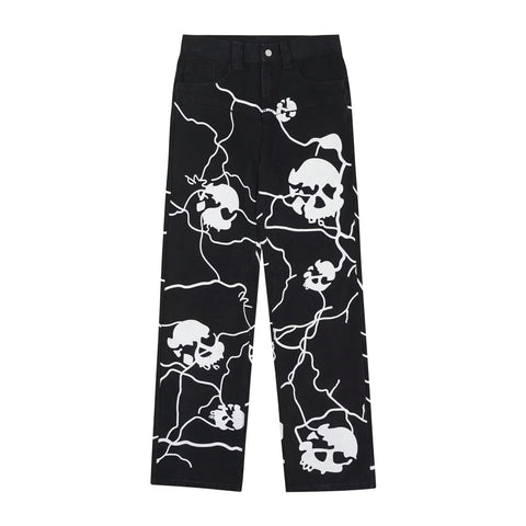 Lightning Skull Distressed Denim Pants Frugal Finds Galore
