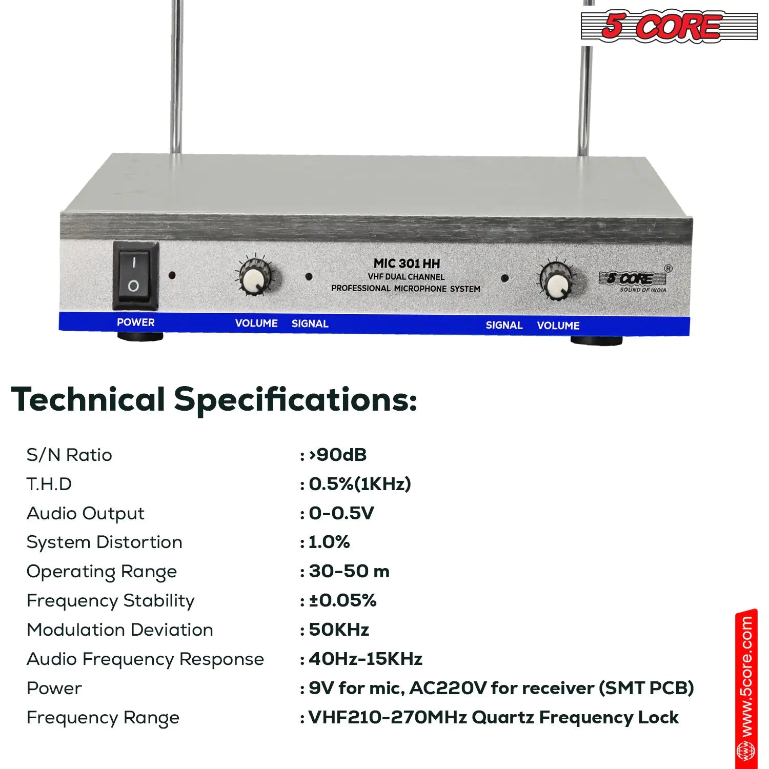 5Core Wireless Microphones w 2 Headset  + Receiver