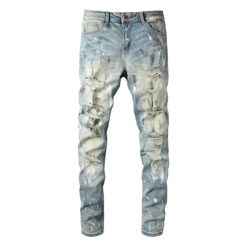 Crystal Holes Ripped Patchwork Jeans