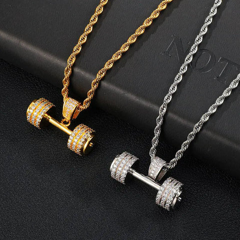 Hip Hop Iced Out Bling Rhinestone Rope Chain Barbell Gym Fitness Dumbbell Frugal Finds Galore