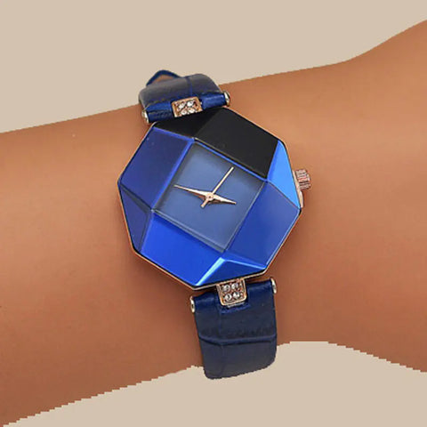 Fashionable Women's Blue Gem Cut Geometry Watch Frugal Finds Galore
