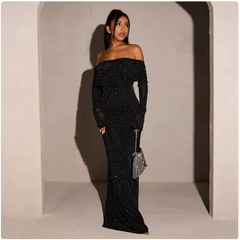 Sequined Off-shoulder Dress Women's Clothing Frugal Finds Galore