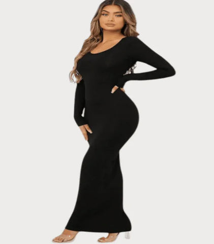 Shapewear Long Sleeve Dress - Sexy Knit Midi Dress Frugal Finds Galore