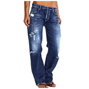 Ripped Jeans Womens Baggy Mid Rise Straight Leg Jeans Wide Leg Denim Pants with Pockets Boyfriend Trouser Jeans 2024 Tummy Control Jeans for Women Loose Stretchy Jeans Cute Slim Fit Jeans Dress Pants Frugal Finds Galore