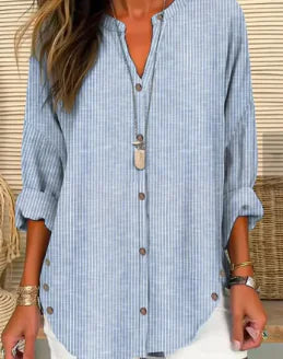 Jean® Stylish V-Neck Striped Long Sleeve Shirt Frugal Finds Galore