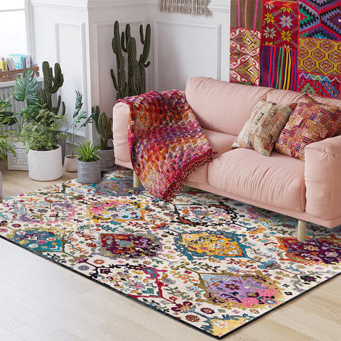 Bohemian Turkish Area Rug, Multicolor Floral Carpet Frugal Finds Galore