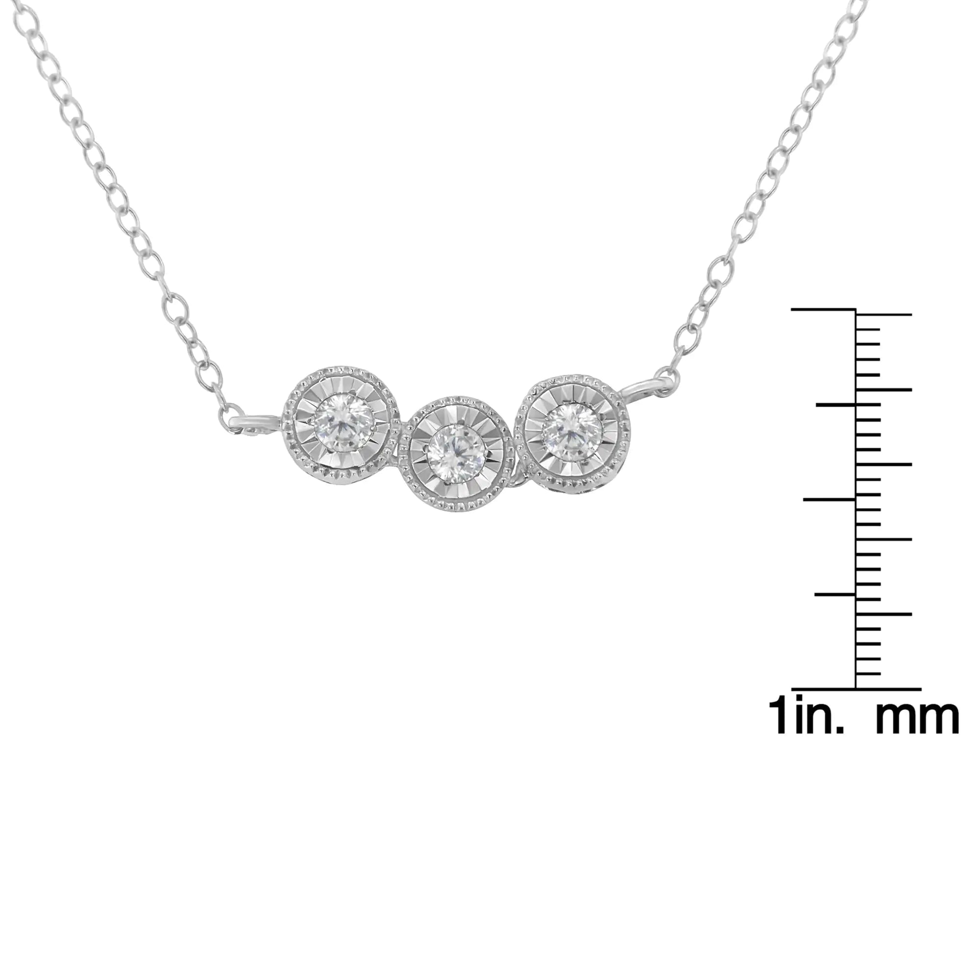 Sterling Silver Round Diamond Pendant Necklace