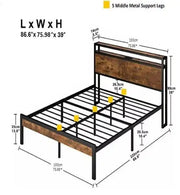 King Size Metal Platform Bed Frame With Wooden Headboard And Footboard With USB LINER Frugal Finds Galore