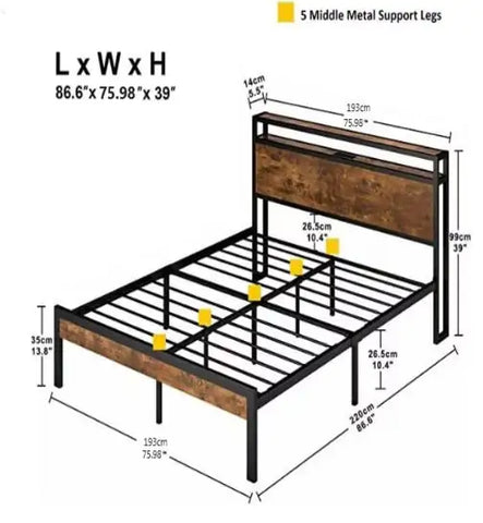 King Size Metal Platform Bed Frame With Wooden Headboard And Footboard With USB LINER Frugal Finds Galore