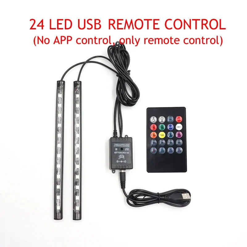 Lámpara de ambiente LED para pies de automóvil con control remoto inalámbrico