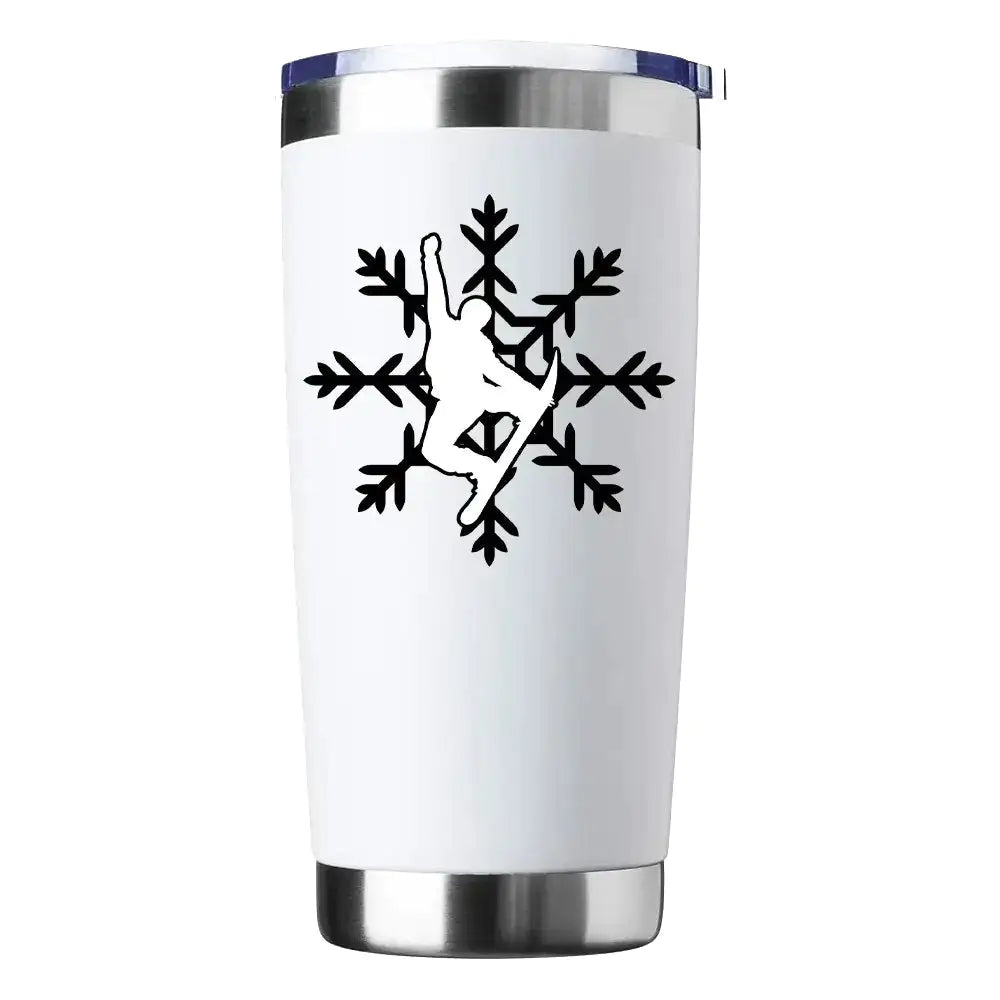 Vaso con aislamiento al vacío de 20 oz con diseño de copos de nieve para snowboard