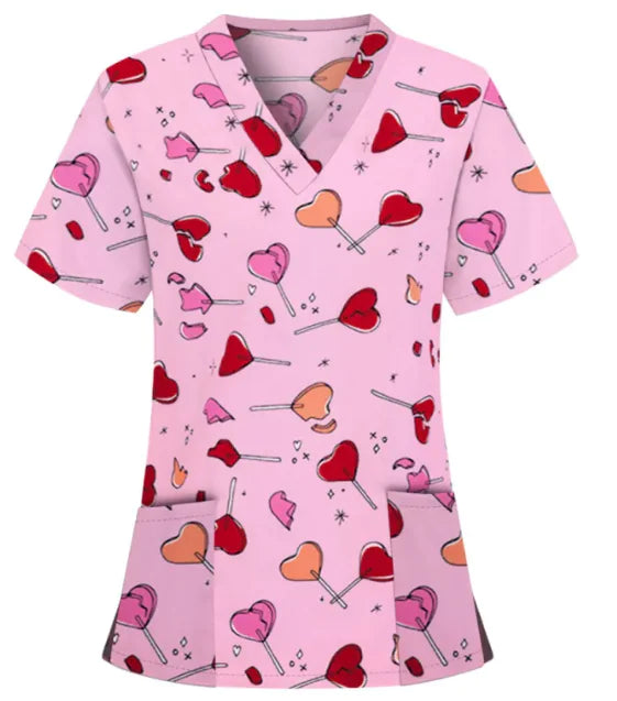 Uniforme de enfermera informal holgado con estampado para mujer