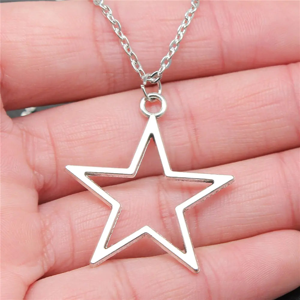 Simple Vintage Hollow Star Pendant Necklace