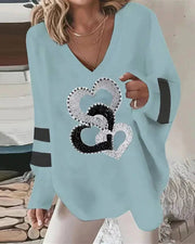 Loose V-neck Geometric Long-sleeved Sweater Frugal Finds Galore