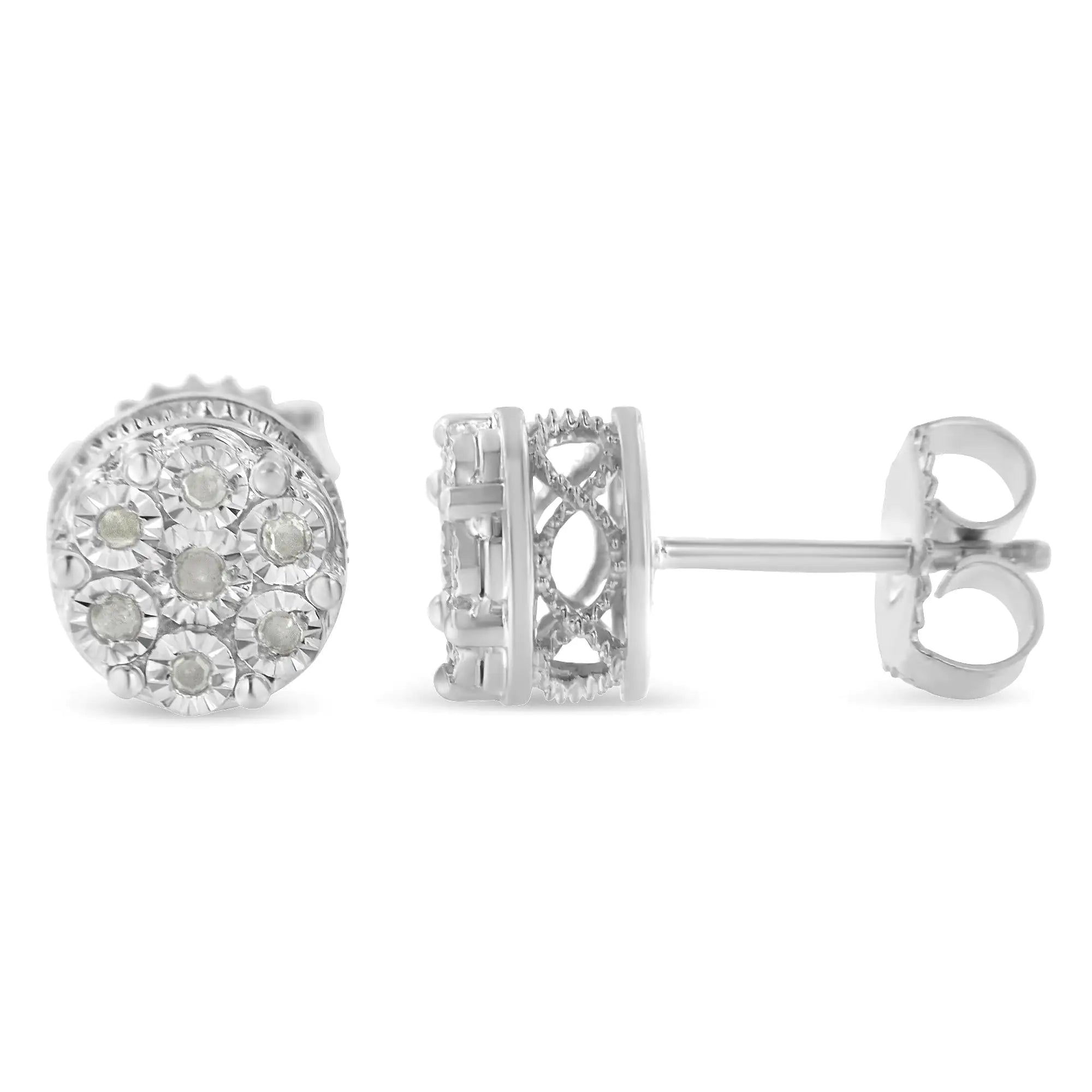 Sterling Silver Diamond Cluster Stud Earrings