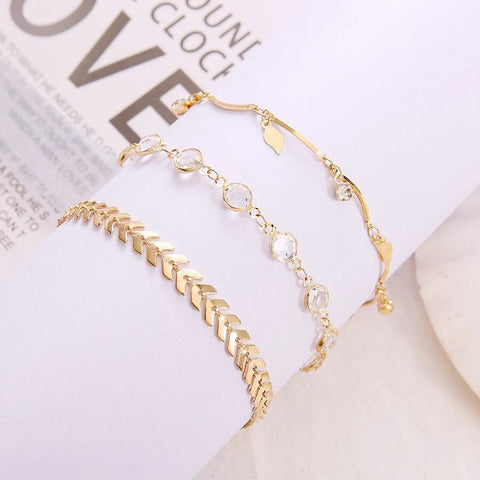 Women's Gold Color Crystal Star Anklets Set Frugal Finds Galore