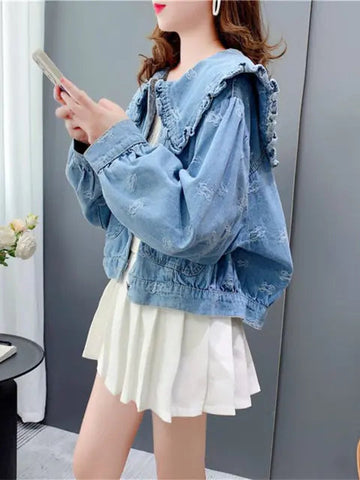 Women's Jean Jacket with Doll Collar Frugal Finds Galore