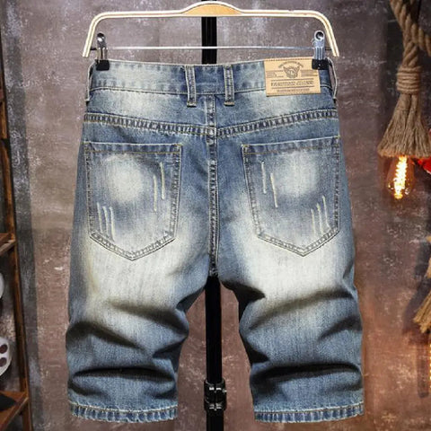 Men's Casual Knee-Length Jean Shorts with Distressed Details Frugal Finds Galore