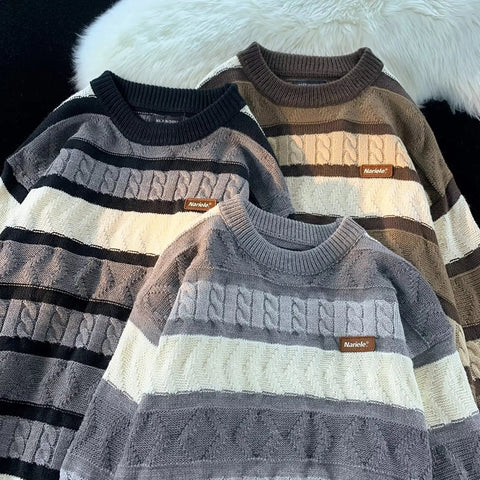 Men's Retro Twisted Contrast Striped Sweater Frugal Finds Galore
