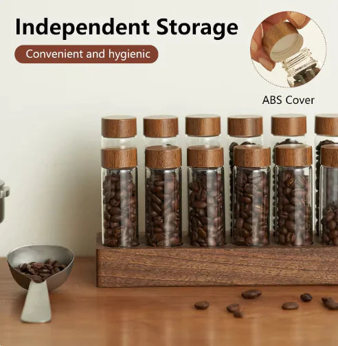 Walnut Wood Tube Set - Glass Containers with Display Rack