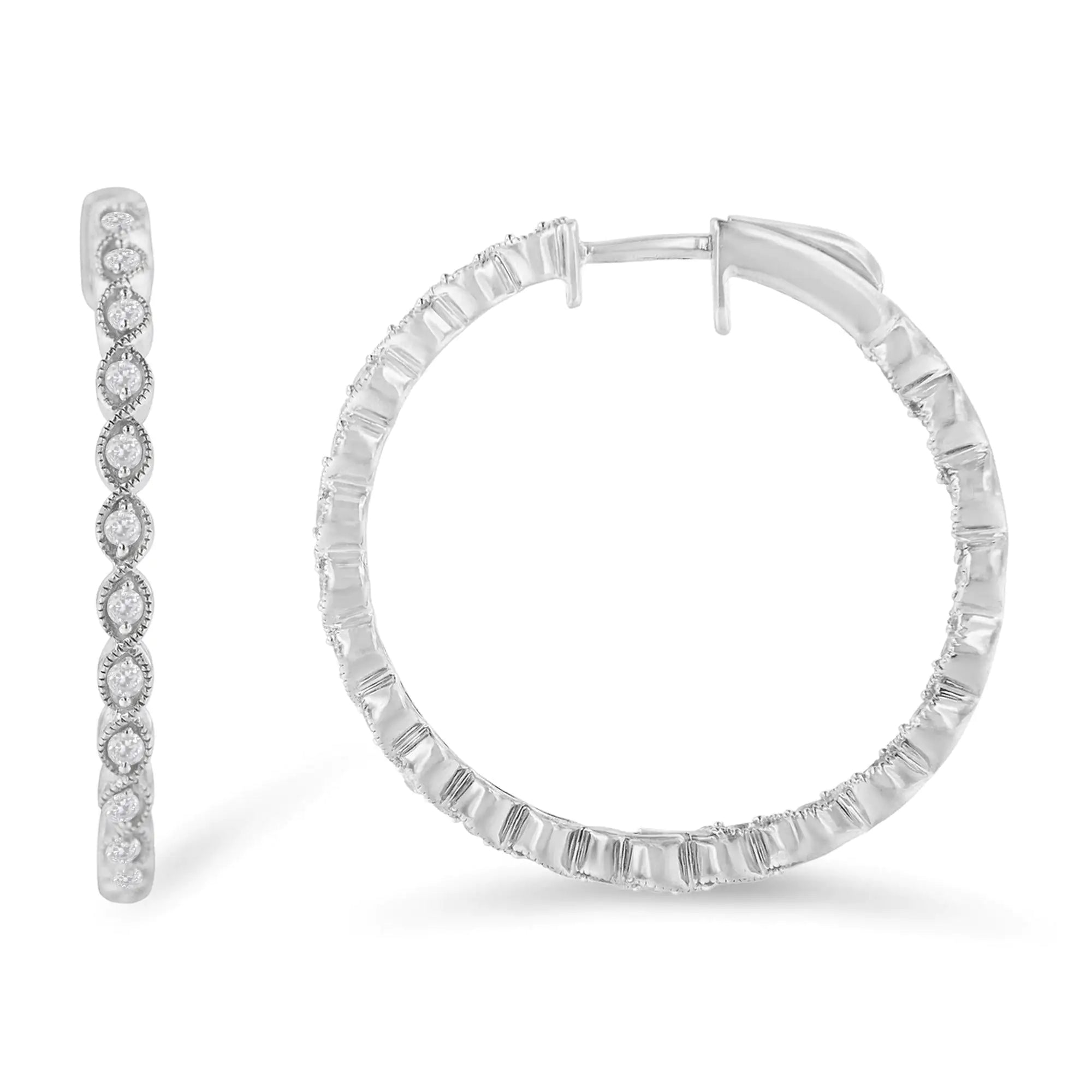 Sterling-Silver Diamond Hoop Earring