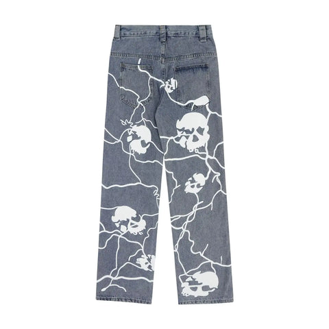 Lightning Skull Distressed Denim Pants Frugal Finds Galore