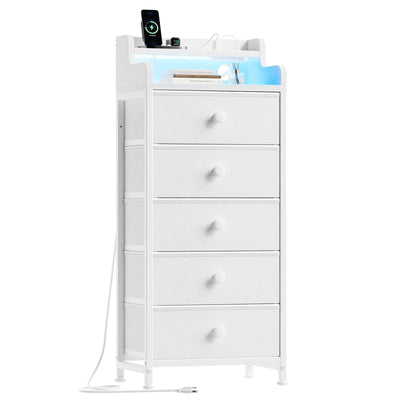 5 Drawer Dresser for Bedroom with Charging Station and LED Lights Frugal Finds Galore