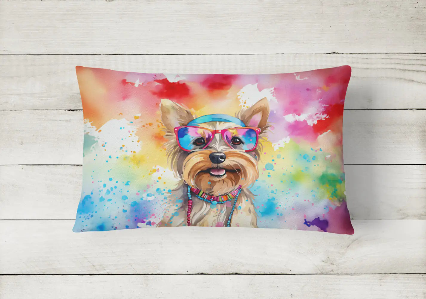 Yorkshire Terrier Hippie Dawg Throw Pillow