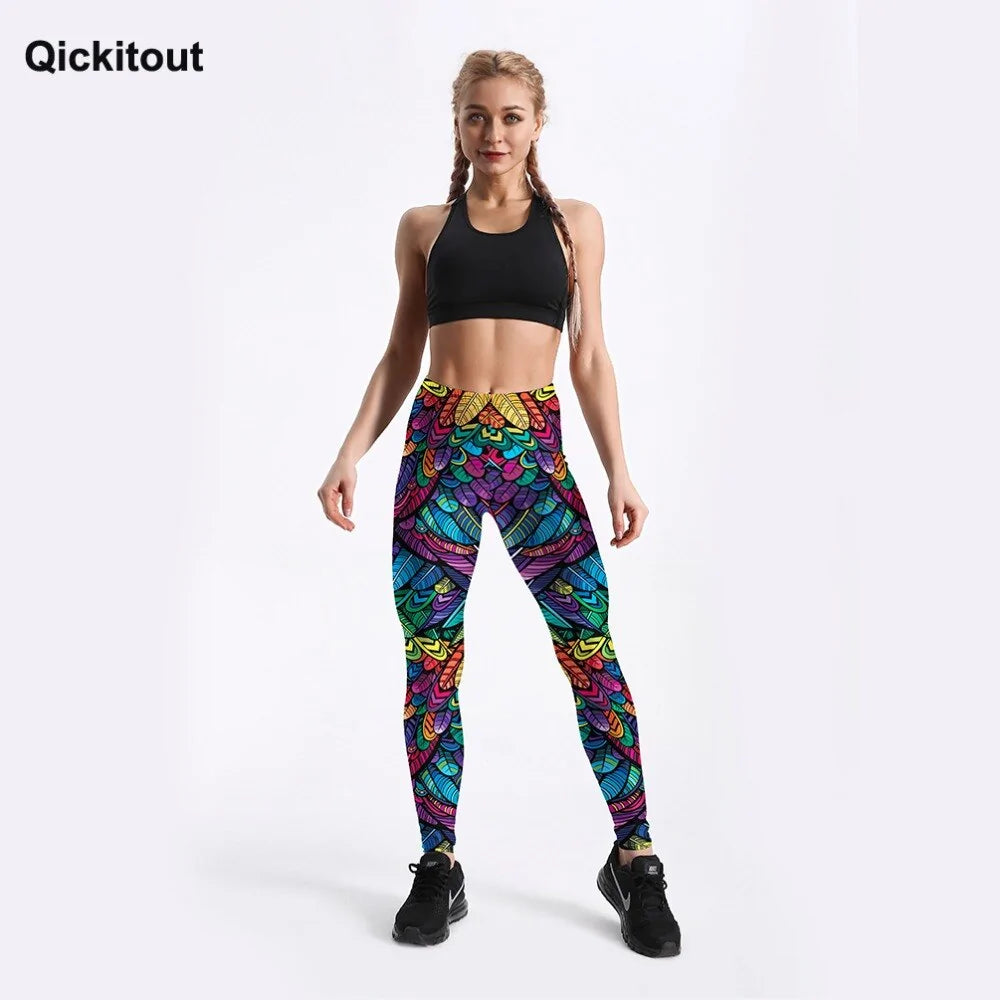 Pantalones deportivos de cintura media para mujer con estampado 3D de plumas de colores de Quickitout