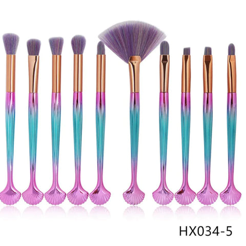 10-Piece Shell Makeup Brush Set - Beauty Tools Frugal Finds Galore