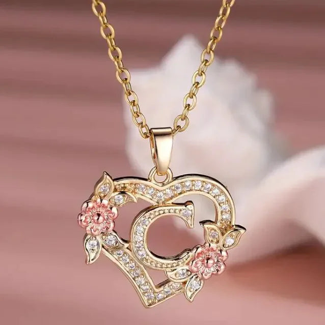 Heart Flowers Letter Necklace