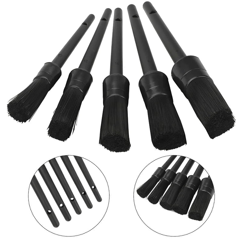 5PC Car Detailing Brush Kit, Boar Hair Vehicle Auto Interior