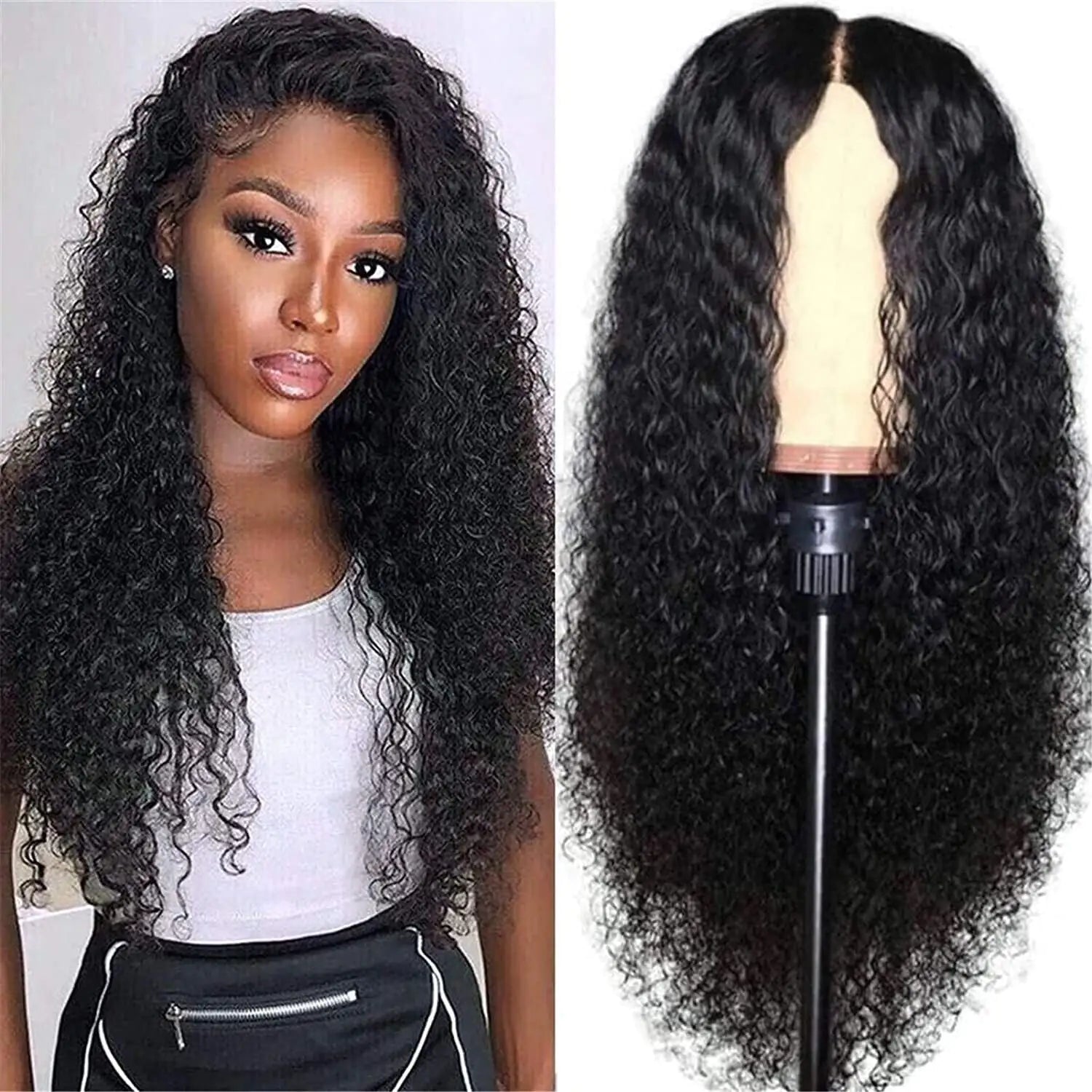 Womens Brazilian Human Long Curly Lace Wavy Hair Wigs