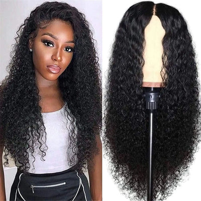Womens Brazilian long curly lace wavy hair wig, black, semi-synthetic, breathable.