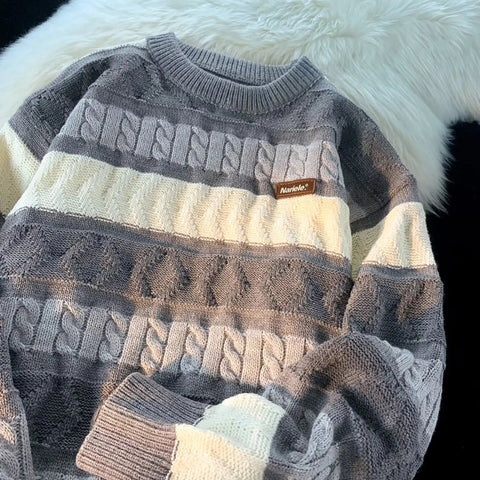Men's Retro Twisted Contrast Striped Sweater Frugal Finds Galore