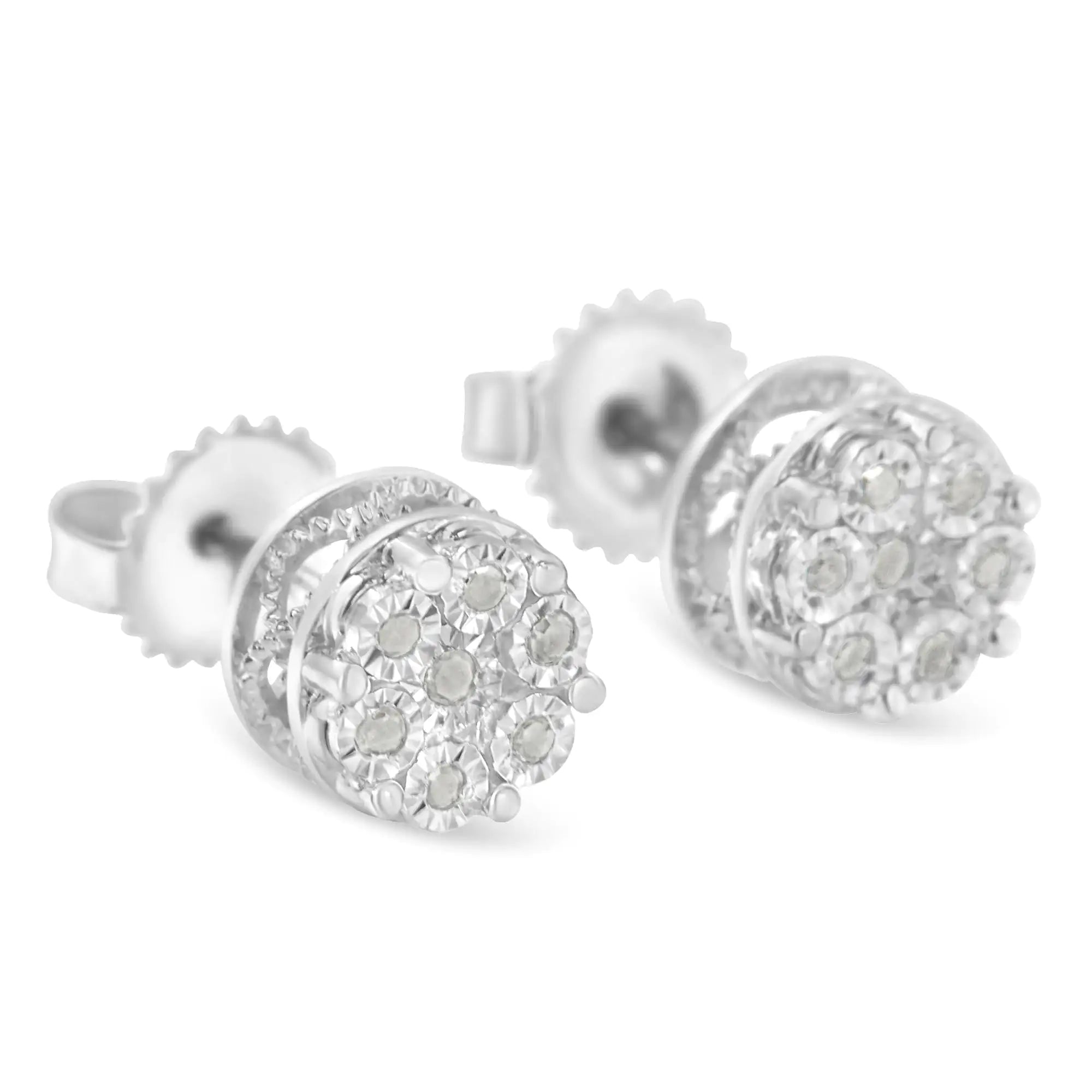 Sterling Silver Diamond Cluster Stud Earrings