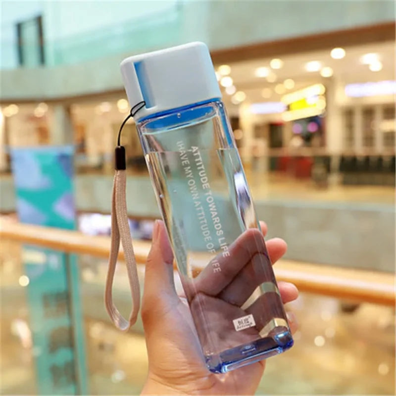 Square Frosted Plastic Water Bottle: Portable Leak-proof