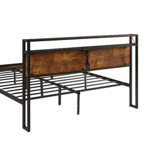 King Size Metal Platform Bed Frame With Wooden Headboard And Footboard With USB LINER Frugal Finds Galore