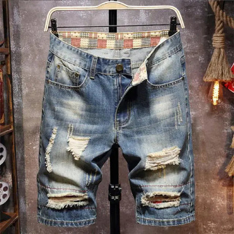Men's Casual Knee-Length Jean Shorts with Distressed Details Frugal Finds Galore