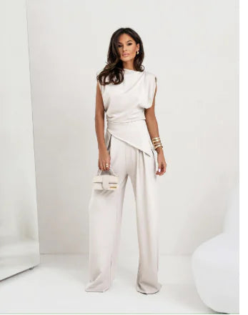 Elegant Women's Summer Two-Piece Set with Wide Pants Frugal Finds Galore