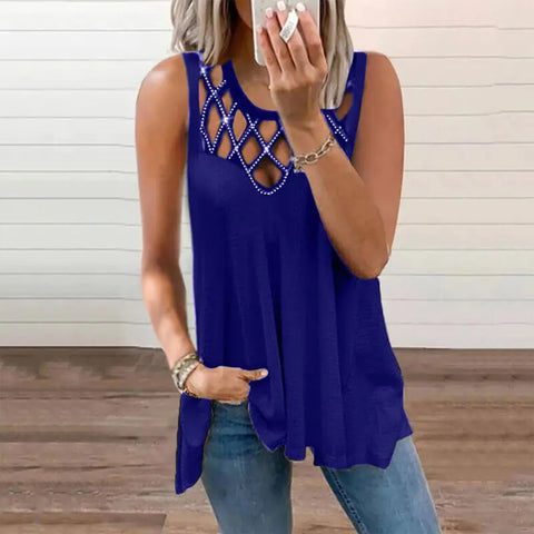 Women's Summer Loose Sleeveless Cut-out Diamond Vest Frugal Finds Galore