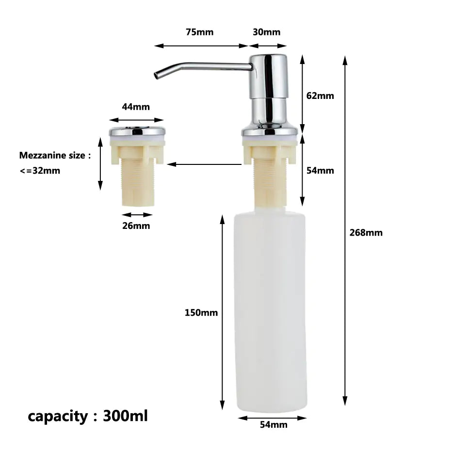 Dispensador de jabón para fregadero de cocina empotrado: botella de prensa manual de acero inoxidable de 300 ml