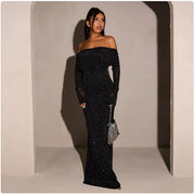 Sequined Off-shoulder Dress Women's Clothing Frugal Finds Galore
