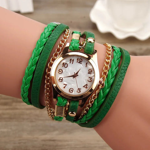 PU Leather Woven Bracelet Watch with Quartz Chain Frugal Finds Galore
