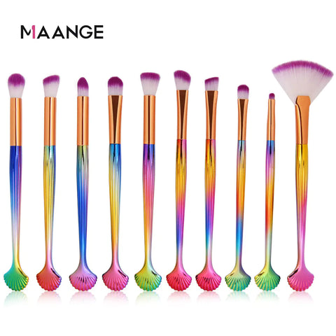 10-Piece Shell Makeup Brush Set - Beauty Tools Frugal Finds Galore