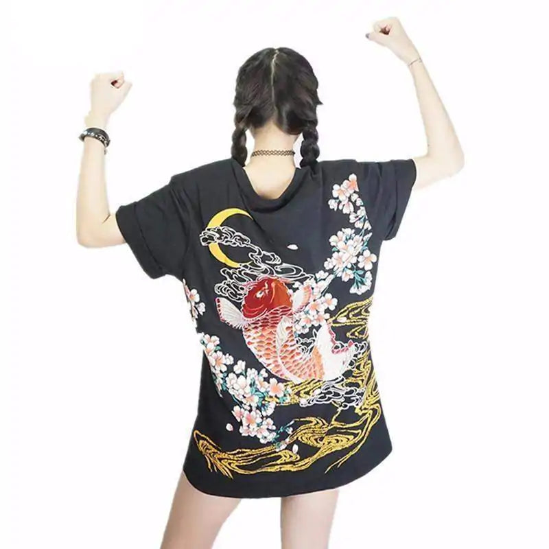 Unisex T-Shirt Embroidery Carp Fish