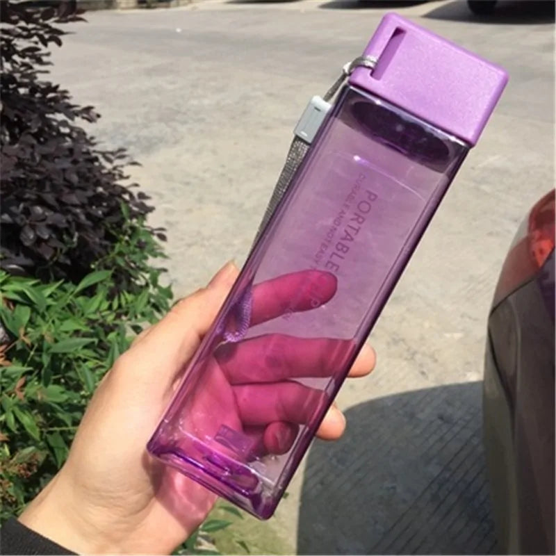 Square Frosted Plastic Water Bottle: Portable Leak-proof