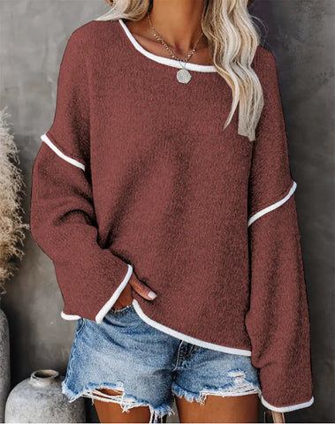 Casual Round Neck Long-sleeved Sweater Top in Solid Colors Frugal Finds Galore