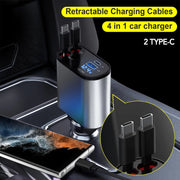 Retractable Car Charger, 4 in 1 Fast Car Phone Charger 66W, Retractable Cables and USB Car Charger,Compatible with iPhone 15/14/13/12/11,Galaxy,Pixel Frugal Finds Galore